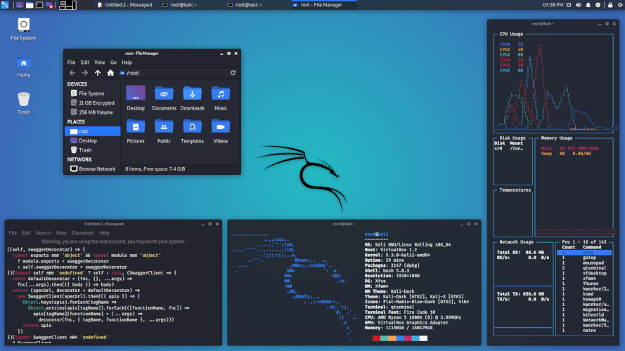 Terminal Kali Linux avec exécution de Bettercap et Nmap