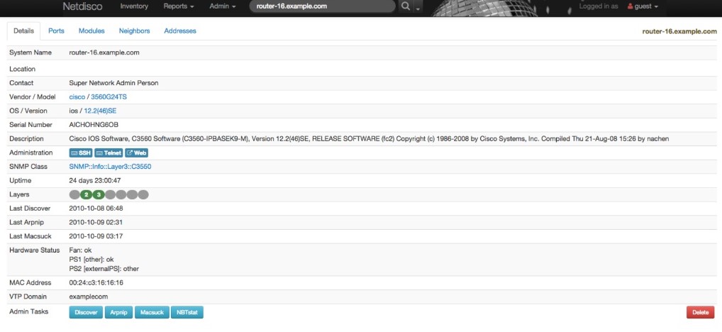 Interface web de Netdisco